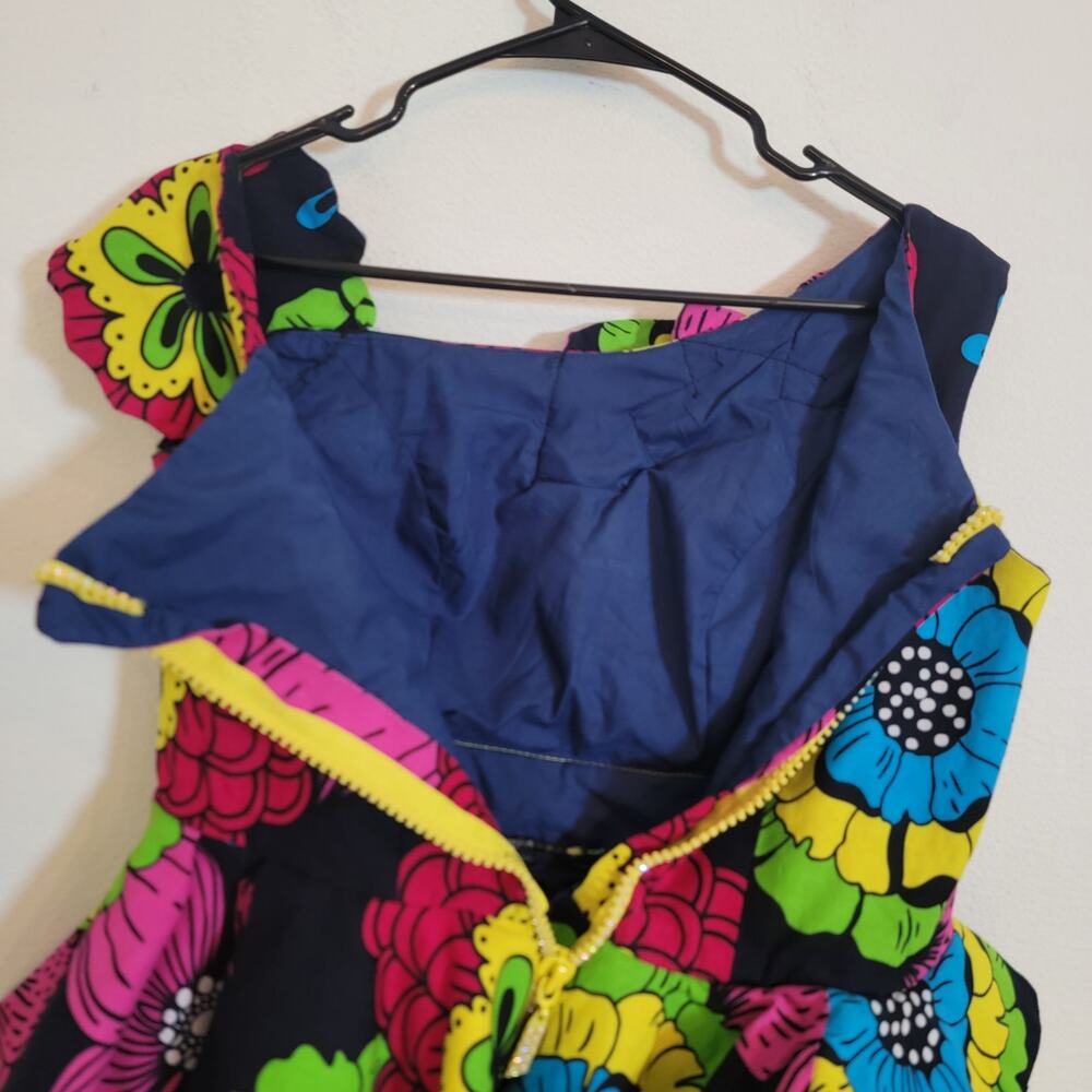 Floral Retro Unique Handmade Blouse Top Asymmetrical Ruffle Lined Zip Back - Picture 7 of 11